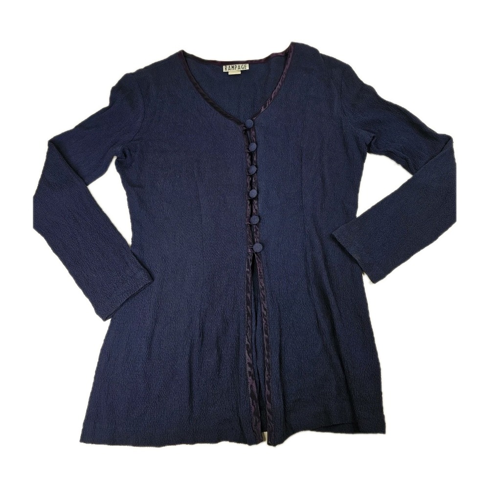 Vintage Rampage Womens Medium Top Medium Blue Button Front Textured Tunic USA‎